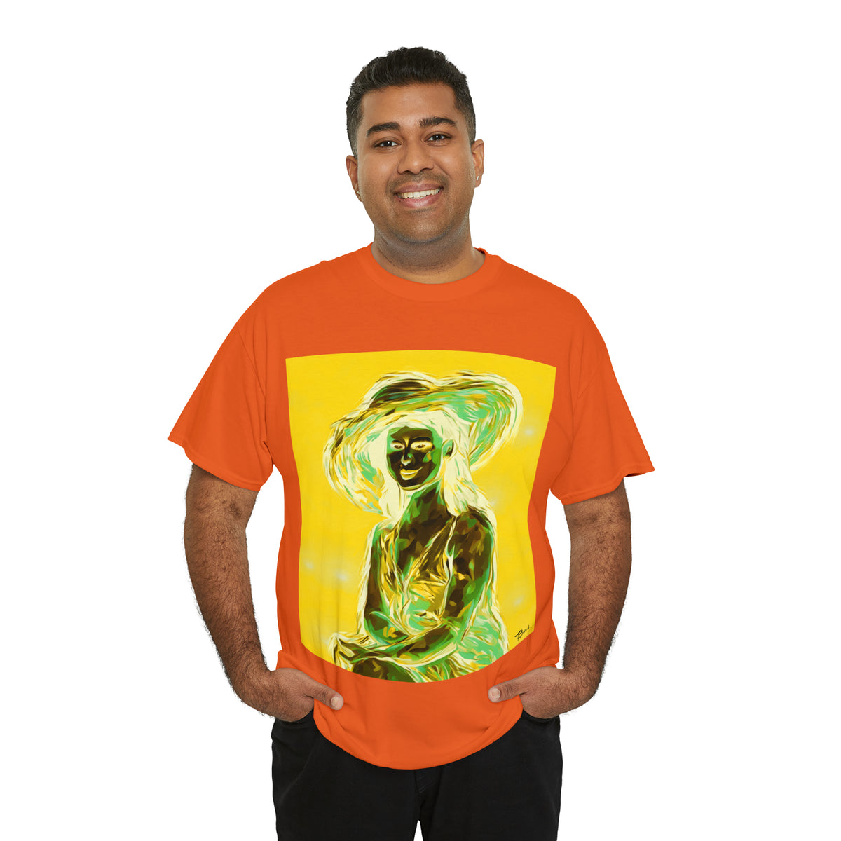 LADY IN SUN HAT (an Inversion in Blue) - Airt on a Shirt  - Unisex Heavy Cotton Tee - AUS