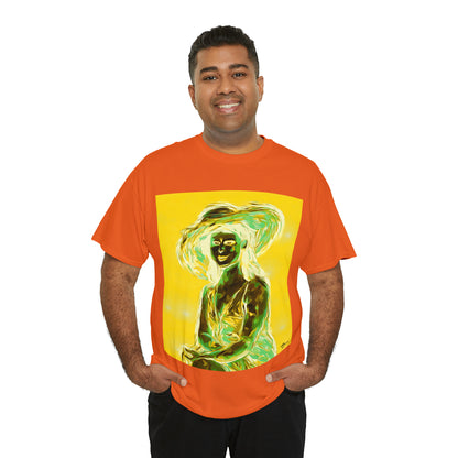 LADY IN SUN HAT (an Inversion in Blue) - Airt on a Shirt  - Unisex Heavy Cotton Tee - AUS