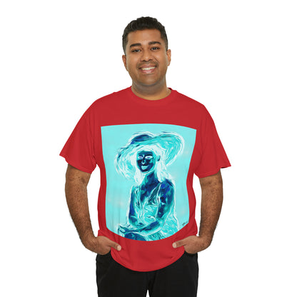 LADY IN SUN HAT (an Inversion in Red) - Airt on a Shirt  - Unisex Heavy Cotton Tee - AUS