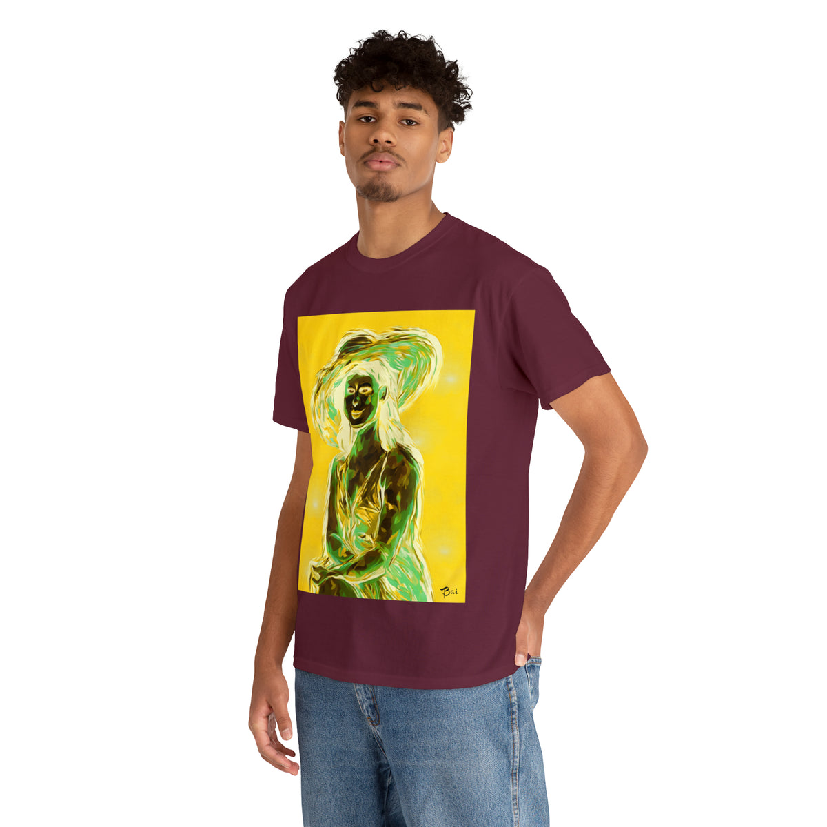 LADY IN SUN HAT (an Inversion in Blue) - Airt on a Shirt  - Unisex Heavy Cotton Tee - AUS