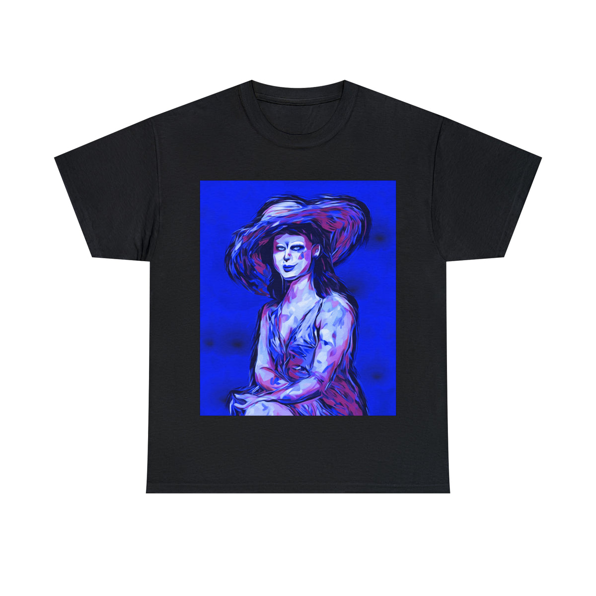LADY IN SUN HAT (Blue) - Airt on a Shirt  - Unisex Heavy Cotton Tee - AUS