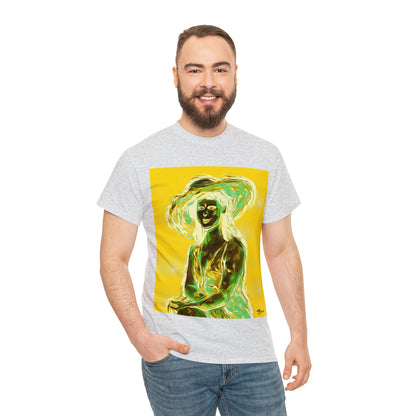 LADY IN SUN HAT (an Inversion in Blue) - Airt on a Shirt  - Unisex Heavy Cotton Tee - AUS