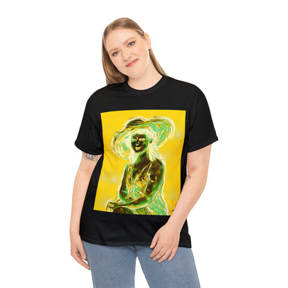 LADY IN SUN HAT (an Inversion in Blue) - Airt on a Shirt  - Unisex Heavy Cotton Tee - AUS