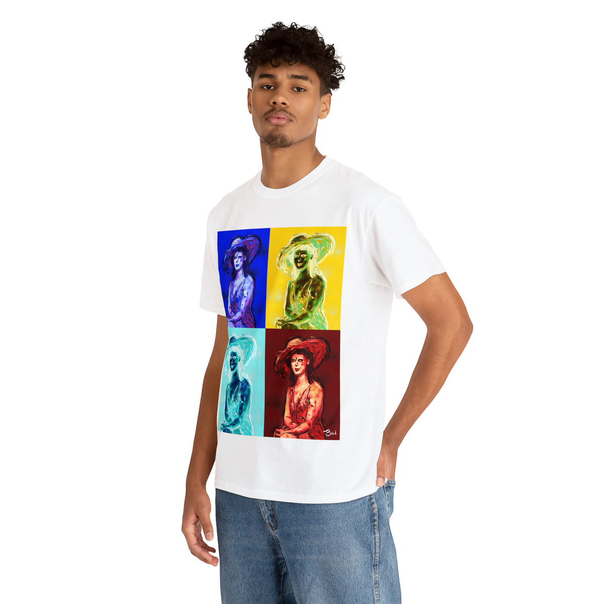 LADY IN SUN HAT (a Warhol Interpretation) - Airt on a Shirt  - Unisex Heavy Cotton Tee - AUS