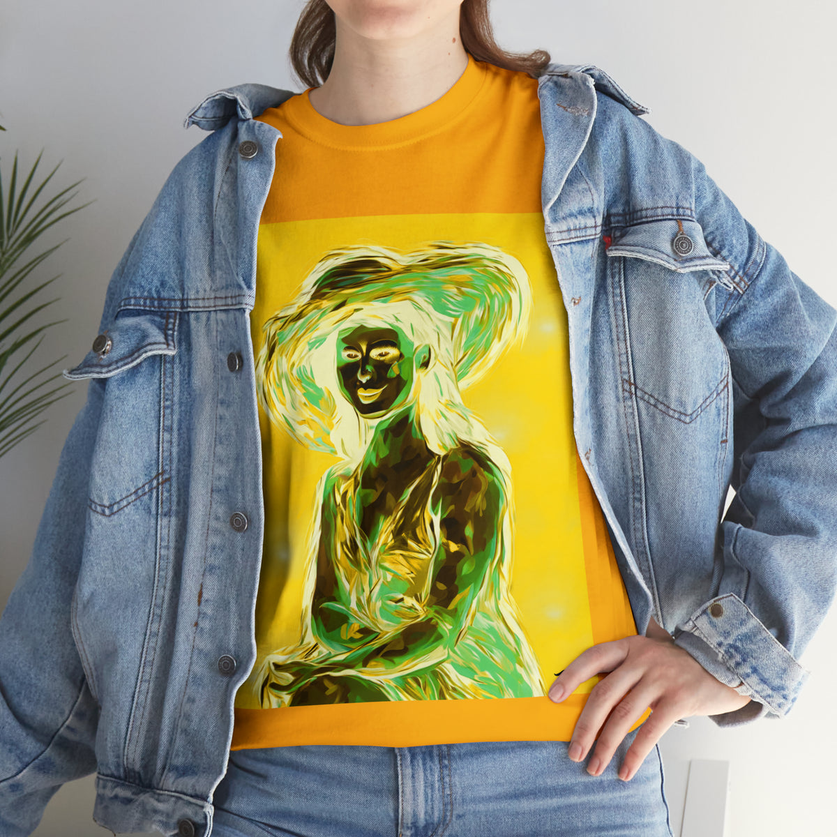 LADY IN SUN HAT (an Inversion in Blue) - Airt on a Shirt  - Unisex Heavy Cotton Tee - AUS