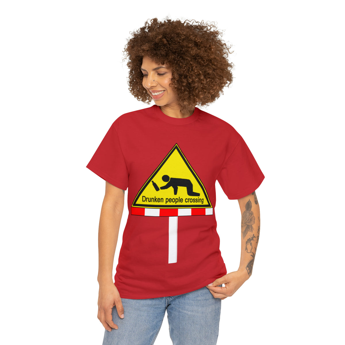 DRU**** PEOPLE CROSSING FUNNY SIGN T-SHIRT - Unisex Heavy Cotton Tee - AUS
