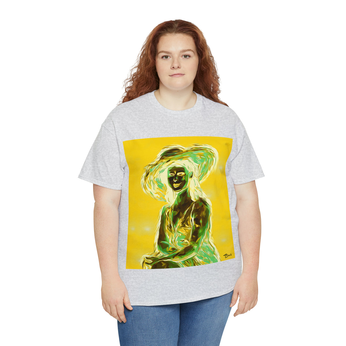 LADY IN SUN HAT (an Inversion in Blue) - Airt on a Shirt  - Unisex Heavy Cotton Tee - AUS