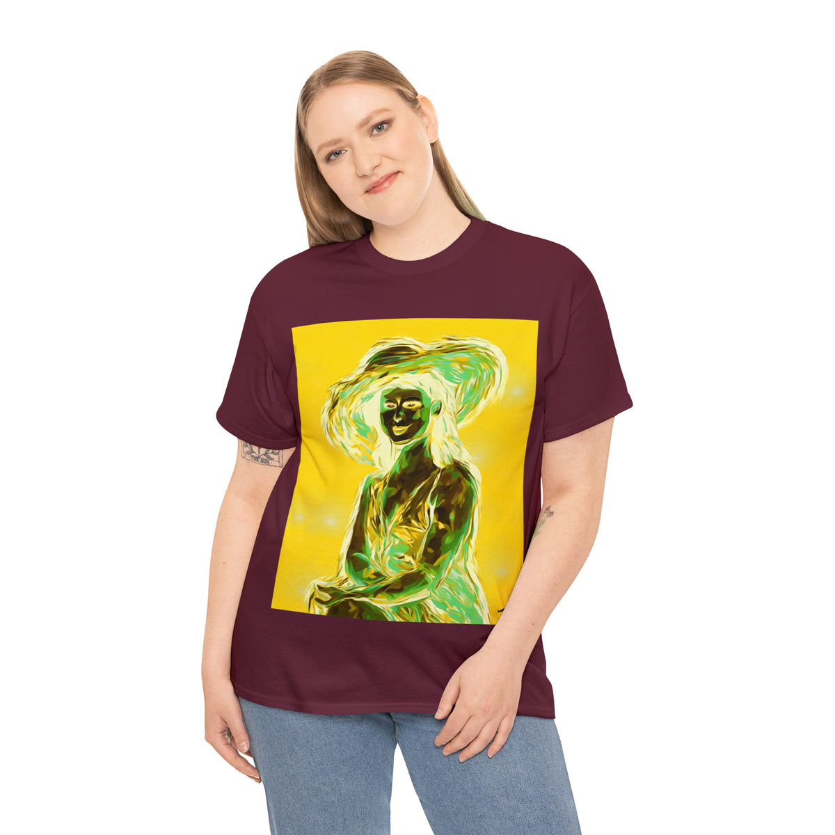 LADY IN SUN HAT (an Inversion in Blue) - Airt on a Shirt  - Unisex Heavy Cotton Tee - AUS