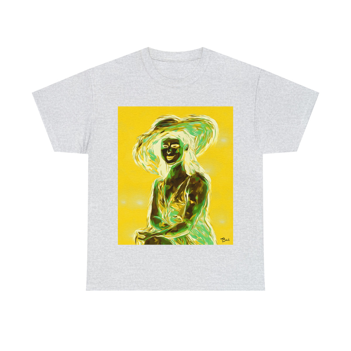 LADY IN SUN HAT (an Inversion in Blue) - Airt on a Shirt  - Unisex Heavy Cotton Tee - AUS