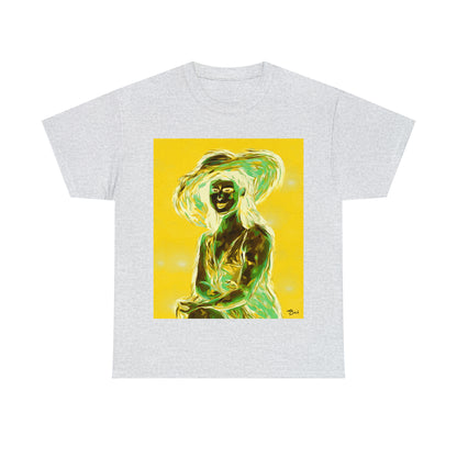 LADY IN SUN HAT (an Inversion in Blue) - Airt on a Shirt  - Unisex Heavy Cotton Tee - AUS
