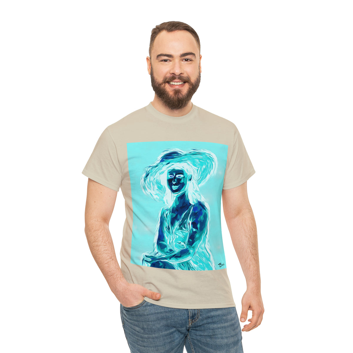 LADY IN SUN HAT (an Inversion in Red) - Airt on a Shirt  - Unisex Heavy Cotton Tee - AUS