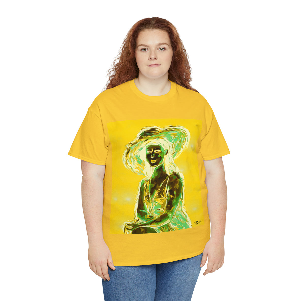 LADY IN SUN HAT (an Inversion in Blue) - Airt on a Shirt  - Unisex Heavy Cotton Tee - AUS