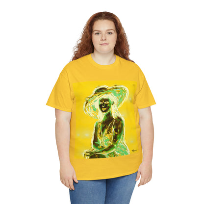 LADY IN SUN HAT (an Inversion in Blue) - Airt on a Shirt  - Unisex Heavy Cotton Tee - AUS