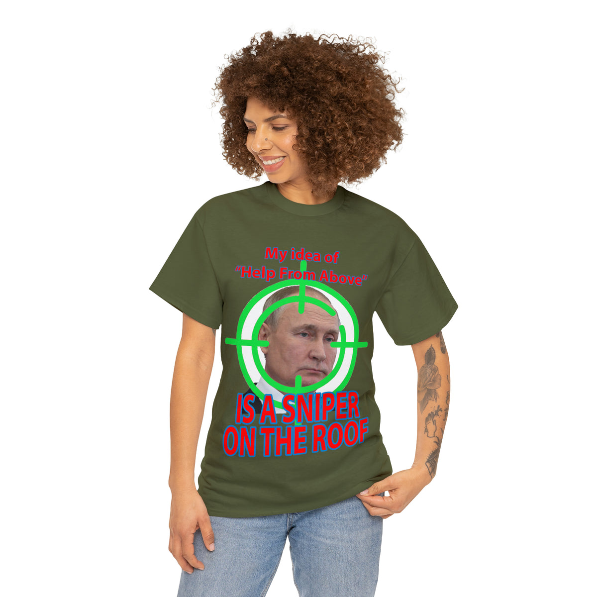 Help from Above SNIPER ON THE ROOF - Funny Unisex Heavy Cotton Tee - AUS