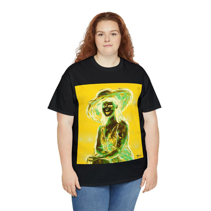 LADY IN SUN HAT (an Inversion in Blue) - Airt on a Shirt  - Unisex Heavy Cotton Tee - AUS