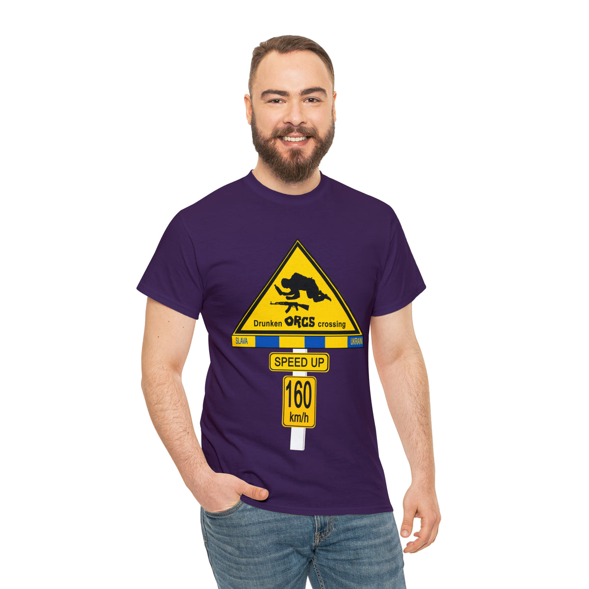 DRU**** ORCS CROSSING UKRAINE SUPPORTER T-SHIRT - Unisex Heavy Cotton Tee - AUS