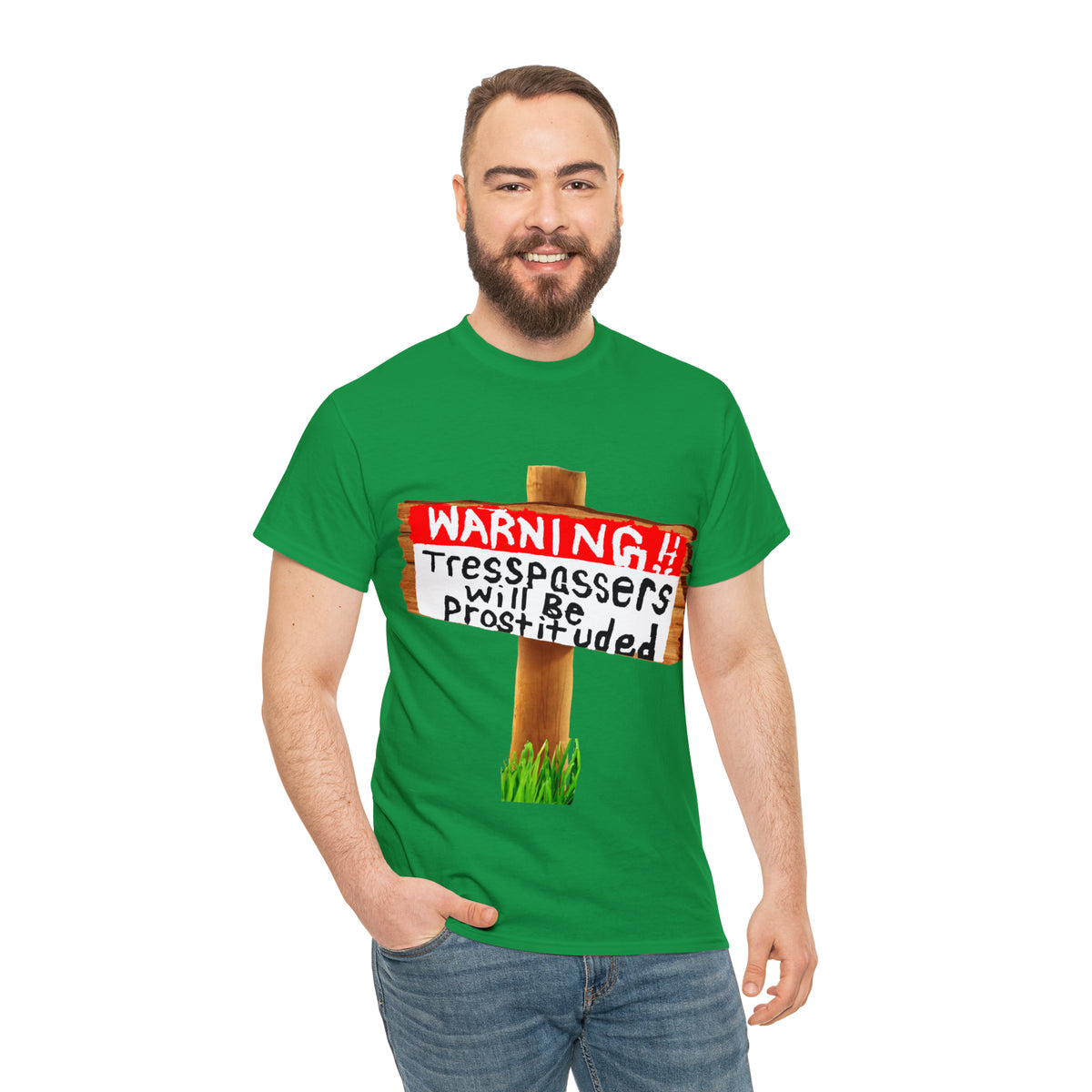 WARNING TRESSPASSERS WILL BE PROSTITUDED - Funny Unisex Heavy Cotton Tee - AUS