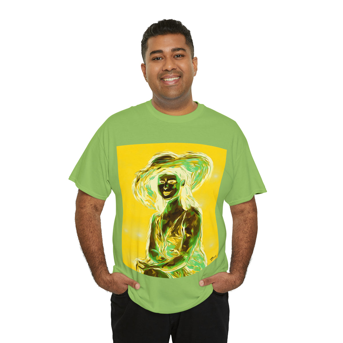 LADY IN SUN HAT (an Inversion in Blue) - Airt on a Shirt  - Unisex Heavy Cotton Tee - AUS