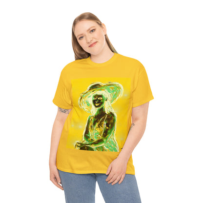 LADY IN SUN HAT (an Inversion in Blue) - Airt on a Shirt  - Unisex Heavy Cotton Tee - AUS