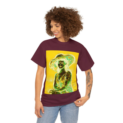 LADY IN SUN HAT (an Inversion in Blue) - Airt on a Shirt  - Unisex Heavy Cotton Tee - AUS