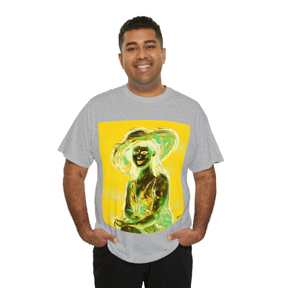 LADY IN SUN HAT (an Inversion in Blue) - Airt on a Shirt  - Unisex Heavy Cotton Tee - AUS