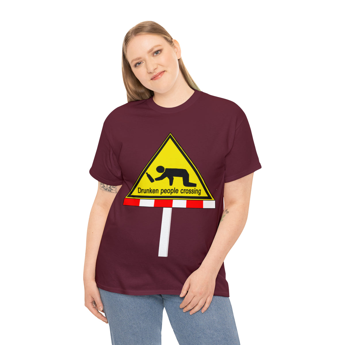 DRU**** PEOPLE CROSSING FUNNY SIGN T-SHIRT - Unisex Heavy Cotton Tee - AUS