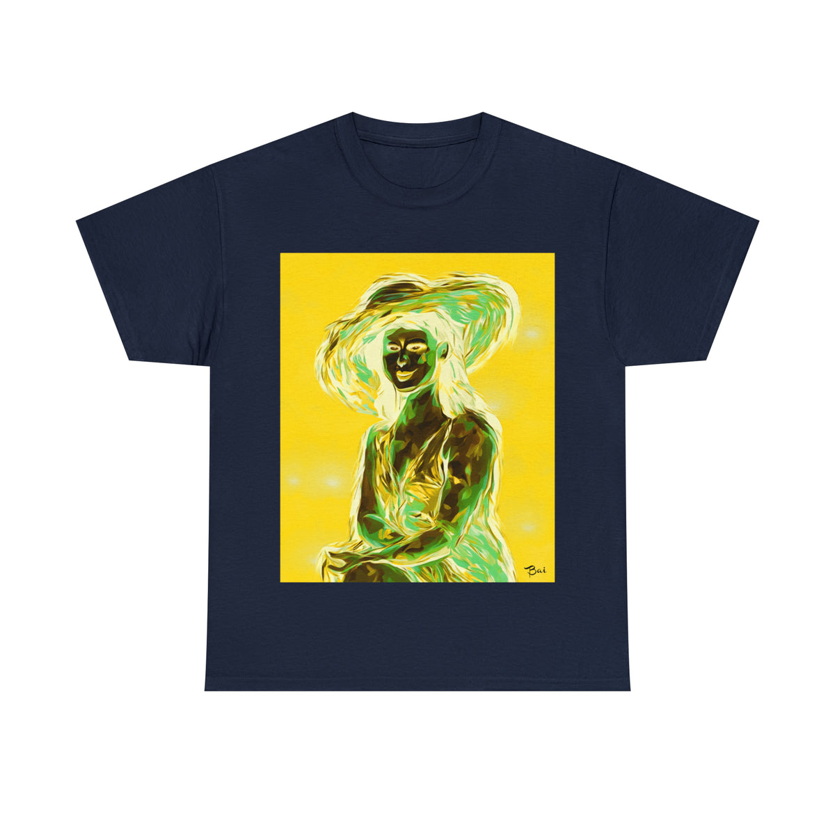 LADY IN SUN HAT (an Inversion in Blue) - Airt on a Shirt  - Unisex Heavy Cotton Tee - AUS