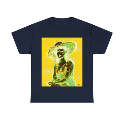 LADY IN SUN HAT (an Inversion in Blue) - Airt on a Shirt  - Unisex Heavy Cotton Tee - AUS