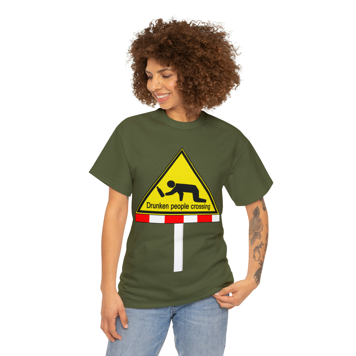 DRU**** PEOPLE CROSSING FUNNY SIGN T-SHIRT - Unisex Heavy Cotton Tee - AUS