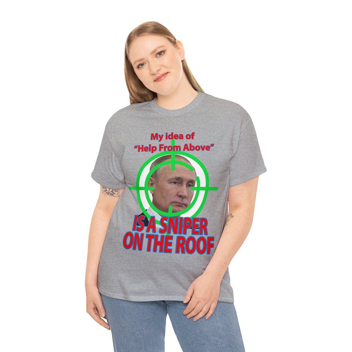 Help from Above SNIPER ON THE ROOF - Funny Unisex Heavy Cotton Tee - USA