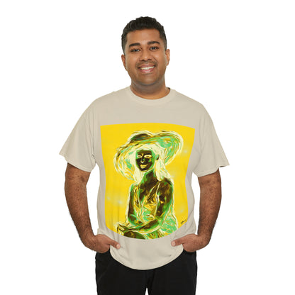 LADY IN SUN HAT (an Inversion in Blue) - Airt on a Shirt  - Unisex Heavy Cotton Tee - AUS