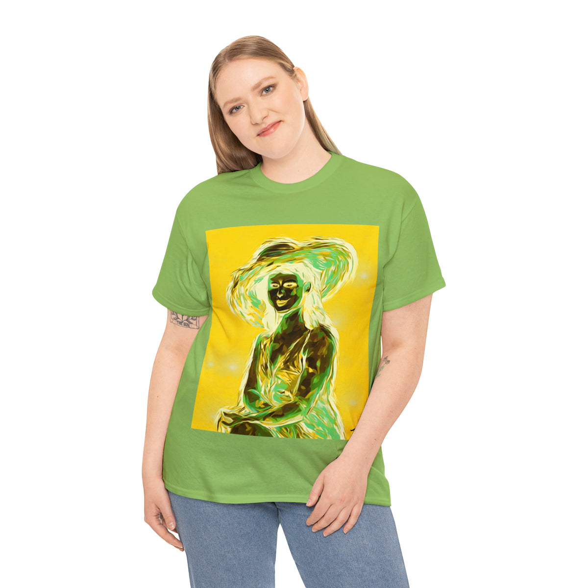 LADY IN SUN HAT (an Inversion in Blue) - Airt on a Shirt  - Unisex Heavy Cotton Tee - AUS