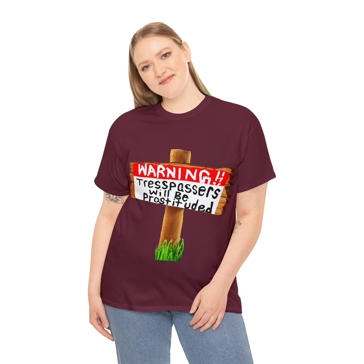 WARNING TRESSPASSERS WILL BE PROSTITUDED - Funny Unisex Heavy Cotton Tee - AUS