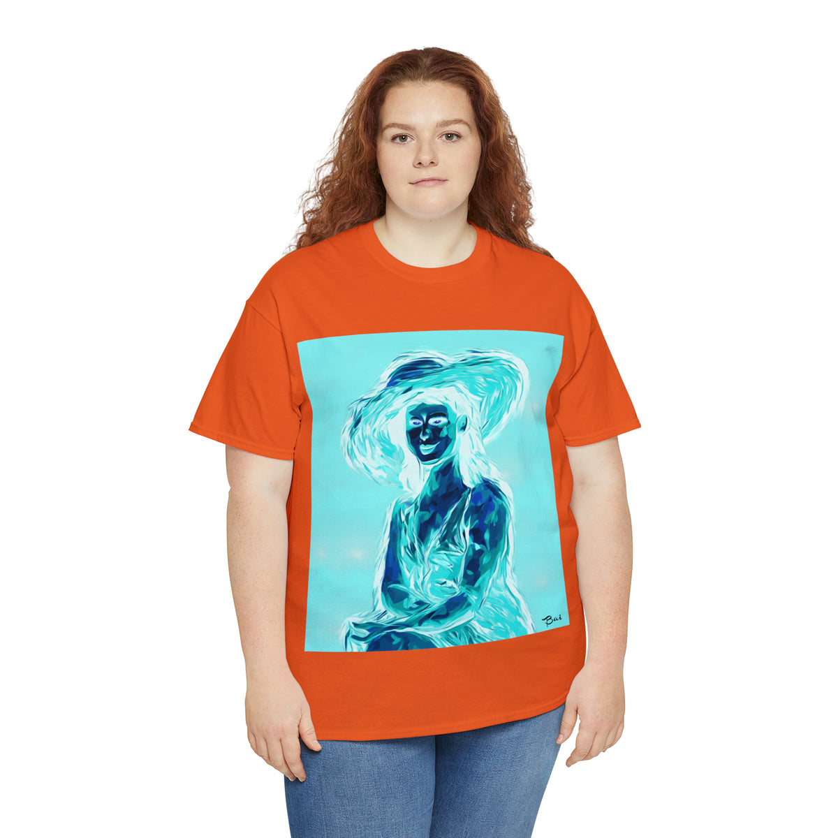 LADY IN SUN HAT (an Inversion in Red) - Airt on a Shirt  - Unisex Heavy Cotton Tee - AUS