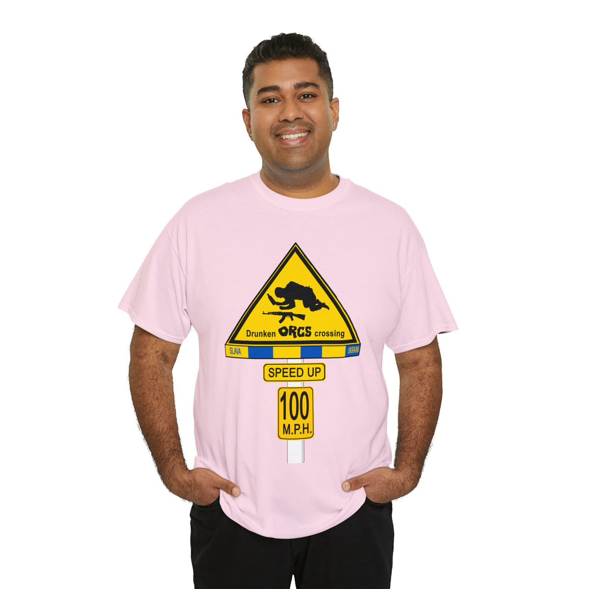 DRU**** ORCS CROSSING ROAD SIGN 100 MPH - Unisex Heavy Cotton Tee - USA