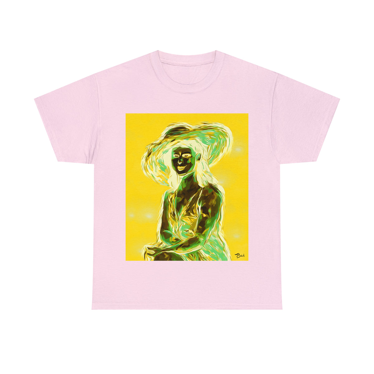 LADY IN SUN HAT (an Inversion in Blue) - Airt on a Shirt  - Unisex Heavy Cotton Tee - AUS