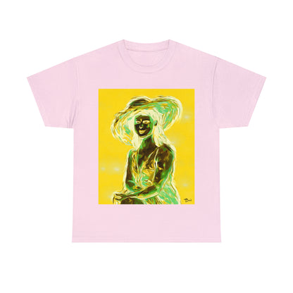 LADY IN SUN HAT (an Inversion in Blue) - Airt on a Shirt  - Unisex Heavy Cotton Tee - AUS