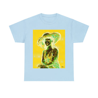 LADY IN SUN HAT (an Inversion in Blue) - Airt on a Shirt  - Unisex Heavy Cotton Tee - AUS