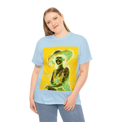 LADY IN SUN HAT (an Inversion in Blue) - Airt on a Shirt  - Unisex Heavy Cotton Tee - AUS