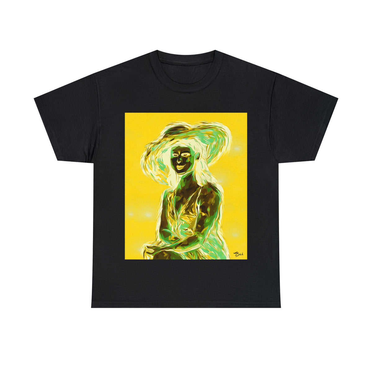 LADY IN SUN HAT (an Inversion in Blue) - Airt on a Shirt  - Unisex Heavy Cotton Tee - AUS