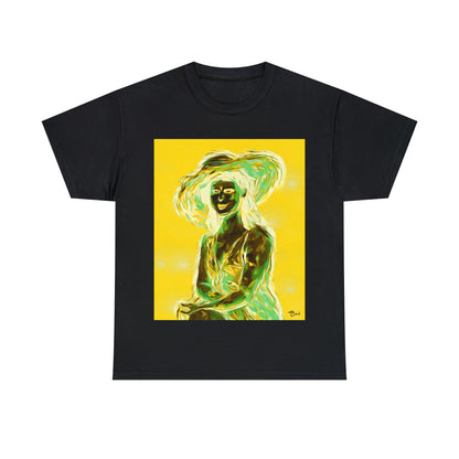 LADY IN SUN HAT (an Inversion in Blue) - Airt on a Shirt  - Unisex Heavy Cotton Tee - AUS