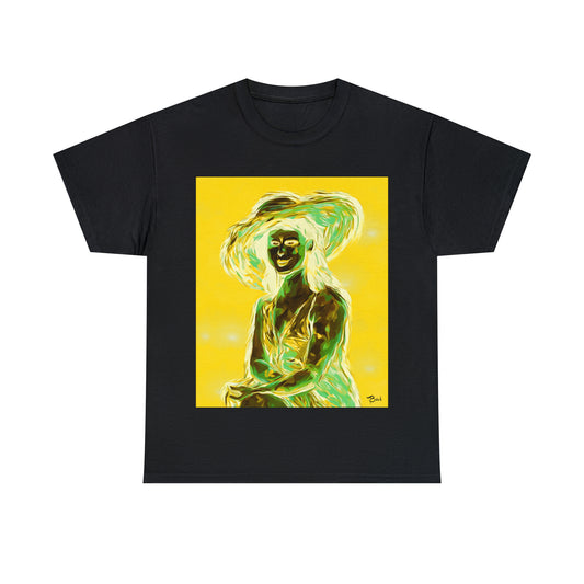 LADY IN SUN HAT (an Inversion in Blue) - Airt on a Shirt  - Unisex Heavy Cotton Tee - AUS